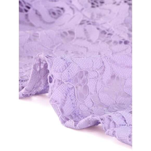 Floral Lace Shrug Tie Front Ruffled Hem Sheer Crop Bolero Cardigan Light Purple - Picture 5 of 6